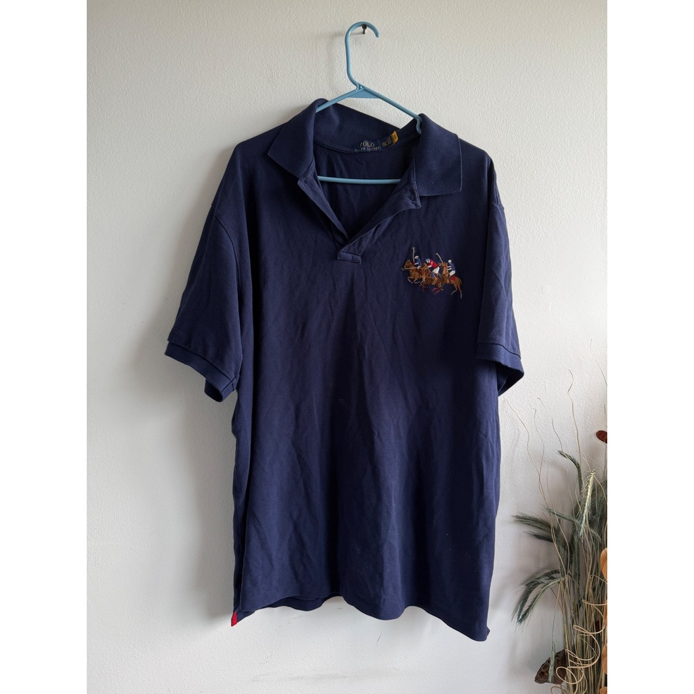Polo Ralph Lauren Navy Blue Triple Pony Embroidered‎ Polo Shirt Mens 2XLT Tall